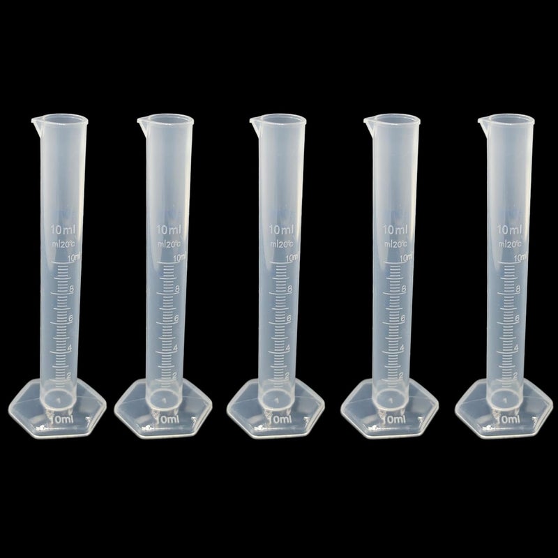 bociloy 5PCS 10ml Measuring Cylinder, Plastic Transparent Graduated Cylinder, Science Test Tube Flask, 2-Sided Bule Measuring Lines Graduated Cylinder Beaker - Image 1